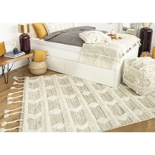 me gusta Wollteppich »Bohist 425« rechteckig 18 mm Höhe Wohnzimmer, Hoch-Tief-Struktur, Boho, Ethno me gusta creme/khaki B : Khaki 80cm x 150cm