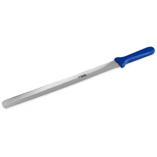 thermohauser Bäckermesser (Stahl, rostfrei), beidseitiger Wellen-und Flachschliff, mit blauem Kunststoffgriff, Klinge 36 cm, Blauer Griff