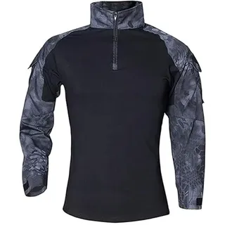 Czen Herren Taktisches Hemd Military Combat Shirts 1/4 Reißverschluss Langarm T-Shirt Outdoor Tarnhemden für Airsoft Paintball Wandern