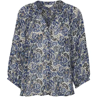 Part Two Damen Damenbluse, V-Ausschnitt, 3/4-Ärmel, entspannte Passform, bedruckter Stoff Bluse, Blue Paisley Print, 42