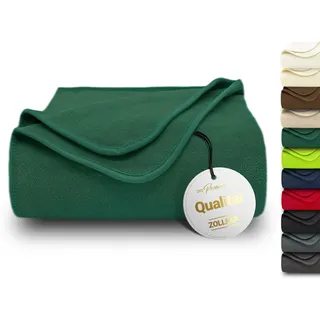 ZOLLNER Kuscheldecke in 130x170 cm - kuschelige und langlebige Fleecedecke - waschbar bis 95°C - hochwertiges Einfassband - antistatisch - Polyester - in dunkelgrün - Oeko Tex® Zertifiziert