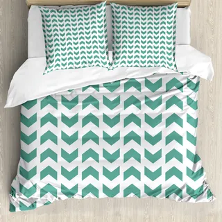 ABAKUHAUS Minze Bettbezug, Abstrakt Zigzag Tribal, Milbensicher Allergiker geeignet mit Kissenbezügen, 200 cm x 200 cm - 80 x 80 cm, Teal weiß