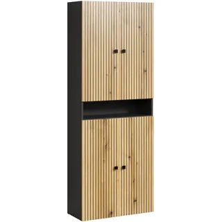 trendteam smart living - PureBliss - Hochschrank breit - Anthrazit/Evoke Eiche - Rillenoptik - 1 offenes Fach + 4 Einlegeböden - (BxHxT) 70 x 186 x 31cm - Badschrank mit edlen Metallgriffe