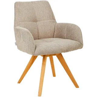 Linea Natura Armlehnstuhl , Taupe , Holz, Textil , Wildeiche , vollmassiv , Drehkreuz, Stativgestell , 62x87.5x68.5 cm , inklusive Armlehnen, Sitzfläche 180° drehbar , Esszimmer, Stühle, Polsterstühle