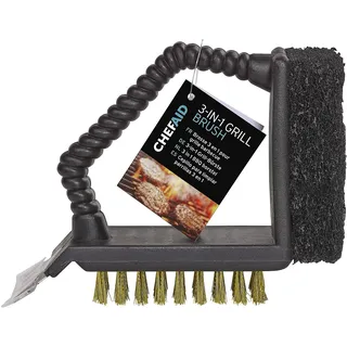 Chef Aid 3-in-1 Grillbürste - Messingbürste, Metallkratzer und Scheuerschwamm für eine effektive Reinigung - Langlebiger Griff, einfach zu verwenden