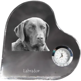 Labrador Retriever - Kristalluhr mit einem Hundebild, Herzregal-Uhr, personalisierte Standuhr der Marke Art-Dog - Transparent