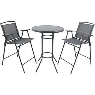 Garten-Essgruppe VCM "3 tlg. Barset Stehtisch Barstuhl Bartisch Garlos", schwarz (anthrazit), B:70cm T:70cm, Obermaterial: 80% Textilmaterial TEXMAT. 20% Metall MT., Sitzmöbel-Sets, Garten-Essgruppe