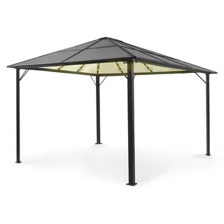 Blumfeldt Pavillon 3x4m, Rostfreier Aluminium-Pavillon mit Festem Dach & Dimmbaren LED-Lichter, Pavillon Wasserdicht, Stabil & Winterfest, Langlebige Pergola Freistehend, Gartenpavillon für Terrasse - Schwarz