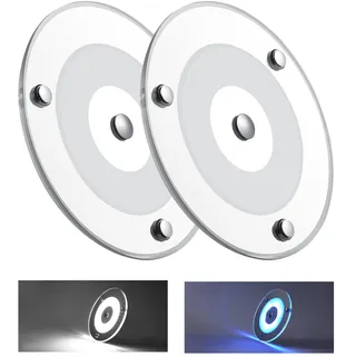Obeaming 12V LED Deckenleuchte Wohnmobil Dimmbar Panel Leuchte 120mm 4,5W 400LM Zwei Farbe (Kaltes Weiß/Blau) mit Touch Schalter Rund Aufbauleuchte für Boot Yacht Innenbeleuchtung, 2 Stück 5000K
