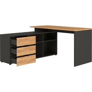 GERMANIA Eckschreibtisch »GW-Lissabon Winkelschreibtisch«, mit integriertem Sideboard, rechts oder links montierbar, braun