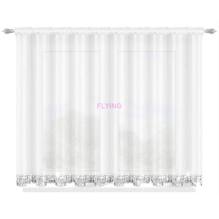 FKL DESIGN Home Deco Fertiggardine Fenstergardine Gardine aus Voile mit Gipüre Faltenband Kräuselband Store Lang Modern Weiß LB-184 (160 x 400 cm)