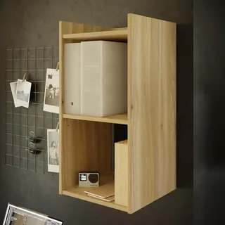 Forte WHENUA Wandregal 30 40, Mid-Century-Modern Wandregal mit 2 Fächern, Büro, Home Office, Holzwerkstoff, Mauvella Eiche Holzdekor, 34 cm breit x 67,9 cm hoch x 33,3 cm tief