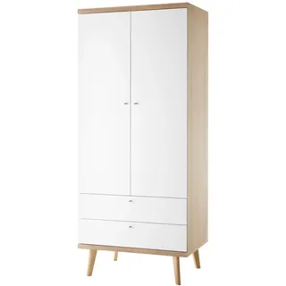 Furn.Design Kleiderschrank weiß, Eiche Riviera, Drehtürenschrank 2-türig skandinavisch, 80 x 197 cm , Holzwerkstoff , Nachbildung,Eiche , konisch , 80x197x56 cm , Schlafzimmer, Kleiderschränke