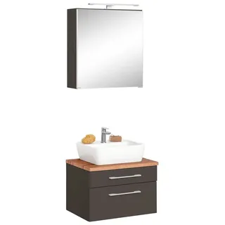 WELLTIME Badmöbel-Set »Davos«, (2 St.), Spiegelschrank Breite 60 cm, mit rechteckigem Waschbecken, grau