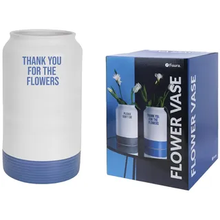 Fisura - Moderne dekorative Vase Thank You. Weiße und Blaue Keramikvase. Originelle Vase. Maße: 25,2 x 15,3 cm
