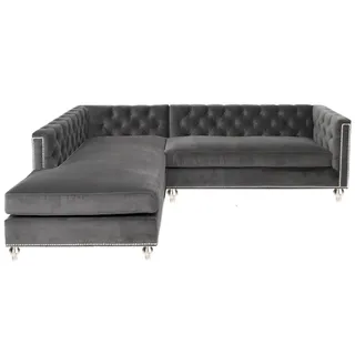 Ecksofa Wohnlandschaft Couch Eckgarnitur Polster Samt Stoff Möbel Design Grau - Grau