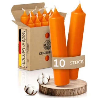 Kerzenfeld® Kurze Stabkerzen Orange, 2-fach getaucht, 10cm x 2,2cm | Made in Germany, Bunte Kleine Kerzen - Ohne Tropfen & Rußen - RAL-Zertifizierte Tafelkerzen, Tischdeko für Zuhause oder Event