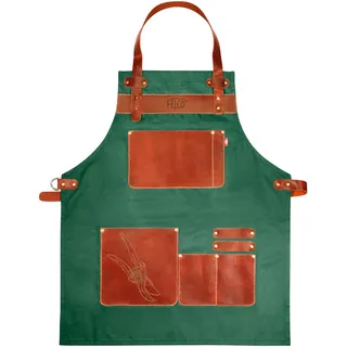 FELCO 490 Gartenschürze - Büffelleder & Canvas - Verstellbar - Praktische Taschen - 730mm Länge - 463g - Professionelle Qualität für Gärtner