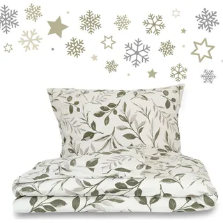 Französische Flanell-Bettwäsche 140x220, 70x90cm, grün - Grün