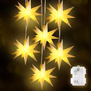 SALCAR 6er Set LED Weihnachtsstern Beleuchtet Außen Innen, LED Stern Batterie Weihnachtsdeko, 3D Leuchtstern Weihnachten Fenster Outdoor, Warmweiß