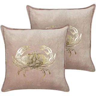 Beliani Dekokissen 2er-Set Beige 45/45 cm Bossiella , Beige, Goldfarben , Textil , Quadratisch , 45x45 cm , Heimtextilien, Wohntextilien, Kissen, Zierkissen