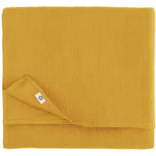 Linen & Cotton Tischdecke Stoff Tischtuch Tischwäsche Hygge -100% Leinen, Senfgelb/Gelb (100 x 140 cm) Mitteldecke Klein Quadratisch für Home Küche Couchtisch Tuch Dekoration Cafe