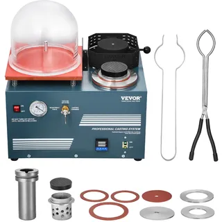Vevor Vakuum-Einbettgussmaschine 2 L mit Schmelzofen & praktischer Öleinspritzöffnung, Metallschmuckgusswerkzeug Vakuumgussmaschine zum Gießen von Schmuck und Schmelzen von Schrott Silber Gold Kupfer