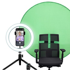 Trust Maku+ Ringlicht mit Greenscreen Hintergrund, LED Selfie Ringleuchte mit Bluetooth Fernbedienung für TikTok, YouTube, Videoanruf, Streaming, Makeup, Fotografie, Vlog, Gaming, Smartphone
