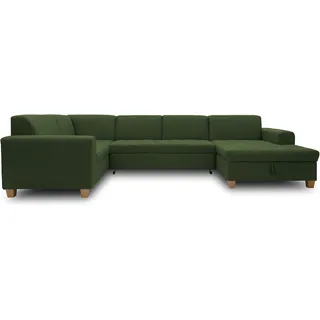 DOMO. collection Wohnlandschaft Sugar, Sofa, Couch, Longchair rechts, Moderne U-Form, 162 x 333 x 199 cm, grün