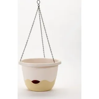 Plastia Mareta Blumenampel zum Aufhängen, 30 cm, Selbstbewässerungstopf mit Kette, Blumentopf aus Kunststoff, Hell und Dunkel Elfenbein - Weiß