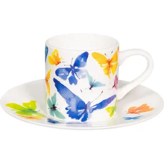 tea4chill Könitz Espresso Tasse Victoria Lowe - Butterfly. Kaffeetasse 65ml aus Fine Bone China Porzellan. Espressotasse modern, bunt - Bunt