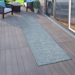 Outdoor Teppich Balkon Terrasse Grau Rosa Grün Pastellfarben Flachgewebe Grösse 60x100 cm - Dunkelblau