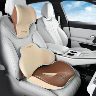 Coverado Sitzkissen und Lendenunterstützung Hals Kissen für Bürostuhl und Autositz, Ergonomisches Memory-Schaum Sitzkissen für Auto, Ischias und Rücken und Tailbone Pain Relief Kissen