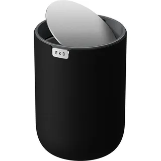 EKO Mini Tischmülleimer mit deckel, 1,5 L Kosmetikeimer Schwarz, Kleiner Tischabfalleimer für Bad, Schreibtisch, Schlafzimmer oder Auto, Mülleimer mit Edelstahl-Sockel, Small Table Bin, Papierkorb