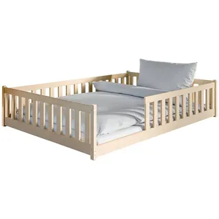 Kids Collective Kinderbett Bodenbett 140x200 cm Bett mit Rausfallschutz , Lattenrost Montessori Bett Kinder Jugendbett | Holz massiv Junge Mädchen