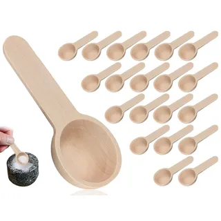 Emezddo 20 Stück Holzlöffel,Klein Gewürzlöffel,Mini Holzkochlöffel,Mehrzweck Löffel,Kurzem Kochlöffel,Eisportionierer,Kaffeelöffel,Marmeladenlöffel,für Salz Gewürze Marmeladengläser(Runder,6.8cm)
