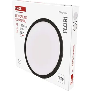 EMOS - LED-Wand-/Deckenleuchte FLORI, rund - neutralweiß 4000 K - 1800 lm - 18 W (statt 115W Glühbirne) - 15 000 Std. - Abstrahlwinkel 110° - für Innenbereich - Ø 29,3 cm - schwarz