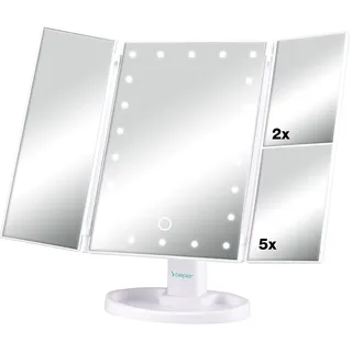 BEPER P302VIS050 Schminkspiegel mit Beleuchtung, 1x / 2X / 5X Lupe - Schminkspiegel mit Beleuchtung für Schminkstation, Klein