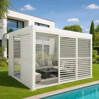 Mendler Alu Pergola HWC-L46 3 x 3 m Weiß