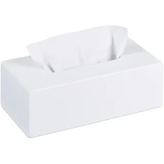 Relaxdays Tücherbox Bambus, Taschentuchbox mit Schiebeboden, Tissue Box für Taschentücher, HxBxT: 7,5 x 24 x 12 cm, weiß