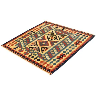 morgenland Wollteppich »Kelim - Oriental quadratisch - 100 x 100 cm - blau«, quadratisch, 6 mm Höhe, Wohnzimmer, Einzelstück, blau