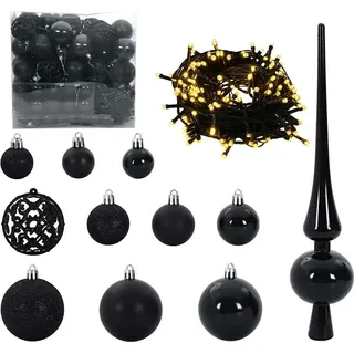 Weihnachtskugel-Set 120 stk. 300 LEDs Warmes Weiß Ø 6 cm - Schwarz