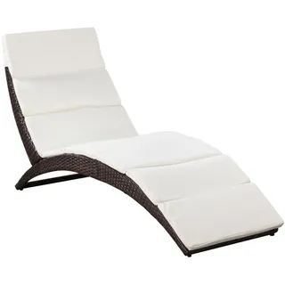 vidaXL Klappbare Sonnenliege mit Auflage Poly Rattan Braun - Beige, Weiß