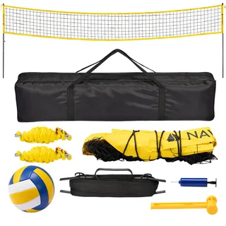 Navaris Mobiles Volleyballnetz Set - Einfacher Aufbau - Volleyball Zubehör - Ideal für Beachvolleyball Garten Outdoor Volleyball Training - mit Netz Ballpumpe Tasche