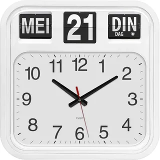 Fysic FK950 - Extra große analoge Wanduhr mit Tag und Datum, weiß - Weiß
