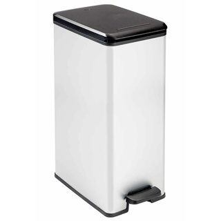 Curver DECO Slim Abfalleimer, 40l mit Fußpedal Silber,