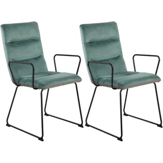 Duo Collection Esszimmerstuhl 2er-Set Elise mit Armlehnen, Samtbezug in Mintgrün, pulverbeschichtetes Kufengestell, modern und zeitlos - Türkis