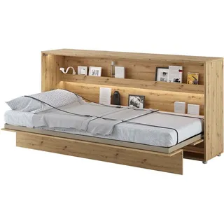 Furniture24 Schrankbett Bed Concept Lenart, Wandklappbett mit Lattenrost, V-Bett, Wandbett Bettschrank Schrank mit integriertem Klappbett Funktionsbett BC-06, 90 x 200 cm, Artisan Eiche, Horizontal - Hellbraun