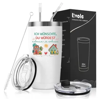 Livole Beste Freundin Geschenke Weihnachten, Geburtstag - Ich wünschte, du würdest nebenan wohnen - Geschenk für Frauen, Sie, Kollegin, Schwester, Beste Freundin Thermobecher, Freundinnen Geschenk
