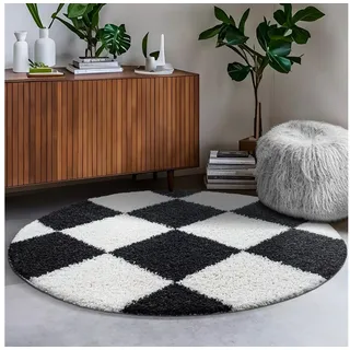 Sanat Milano 1250 Hochflorteppich Ø 80 cm Schwarz/Weiß